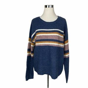 Hem & Thread Striped Sweater MEDIUM M blue long sl